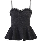 E-girl Aesthetics Floral Print Lace Trim 2 Piece Sets Mall Goth Y2K Ruffles Cami Tops and Pleated Long Skirts Suit