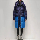 blocking Casual Long 90%White duck down Hooded Coat Women's 2023 Winter New Korean Loose Down Jackets Warm Parkas