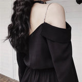 Gothic Shirt Dresses Black Button Y2K Robe Off Shoulder Women Sling Streetwear Long Sleeve A Line Grunge Punk