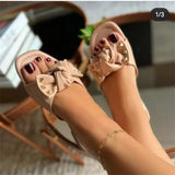 slippers women's 2022 summer new large size personality pleated flat bottom all-match bow one word sandals slippers