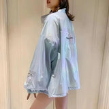 New Summer Fashion Korean Hooded Windbreaker Jacket Breathable Sun Protection Womens Spring Shiny laser Jackets Casual