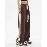 Striped Joggers Sweatpants Bf Hip Hop Women High Waist Wide Leg Sports Pants Streetwear Drawstring Baggy Straight