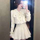 Autumn Winter Product Small Fragrance Style Ladies Two-piece Tweed Long-sleeved Suit Ladies Short Coat High-waisted