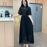 Elegant Half-High Collar Bubble Sleeve Pressure Folding Dress With Thin Temperament Female Chiffon Long