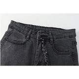 Flared Jeans Women's Stitch Folds Irregular Mopp Black Gray Straight Loose Raw Edge Trousers Female Denim Pants