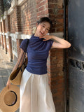 Xixi 2025 Spring And Summer New Korean Version Solid Color Half-Necked Net Yarn T-Shirt T-Shirt Women
