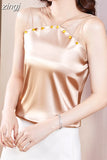 Women Blouses Sexy Tank Tops Embroidered Flares Female Camisole Summer Satin Sleeveless Women Clothing Silk Womens