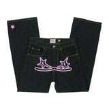 Letter Print Baggy Y2k Men Jeans High Street Vintage Hip Hop High Waisted Casual Straight Wide Leg Jeans Women