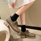 autumn new college small leather shoes women's thick bottom patent leather lace-up loafers retro shoes women's