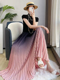 Gradient Pleated Long Skirt- Outfit