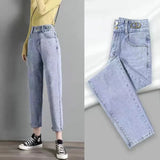 Zingj Jeans Female Autumn 2024 New Korean Version Loose High Waist Show Thin Straight Tube Harun Radish Dad Pants-Outfit