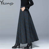 Size High Waist Woolen Plaid Skirts 2020 Winter Warm Women'S Wool Maxi Skirts Office Ladies Fashion Casual Long