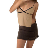 Hot Dew Back Nine-Point Blouse Summer Sexy Strap Fine Shoulder Strap Sling Cute Mini