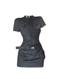Women Vintage Dresses Grey Short Sleeve Dress Sexy Sleeveless Korean Harajuku Y2k Party Club One Piece Frocks Dress 2023