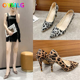 Women's shoes autumn 2021 new sexy leopard print pointed toe shallow mouth stiletto single shoes patent leather fashion