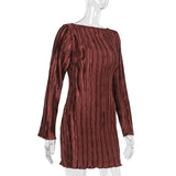 Long Sleeve Pleated Textured Mini Dress- Outfit