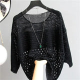 and Summer New Ice Silk Knitted Vest Tops White Shirt Hollow Out Bottoming Streetwear Fashion Womens Thin Clothing