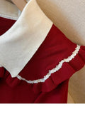 Winter Knitwears Sweater Dresses For Women Koeran Sweet Bow Peter Pan Collar Ruffles Patchwork Knitted Dress 4XL