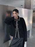 Pearl Beading Wool Blend Coat Women Black High Fashion Hasp Winter Jackets For Women 2021 Luxury Designer