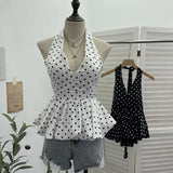 Want To Show The Back Hanging Neck Tie With Wave Point Sling Vest Skirt Sleeveless Doll Shirt Short Top