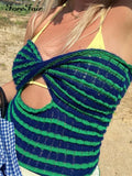 2021 Strapless Knitted Crop Top Women Hollow Out Summer Autumn Sleeveless Backless Sexy Y2k Tank Tops Vintage