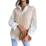Wind 2025 Autumn/Winter Sleeze V-Neck Knitted Vest Sweater Women's