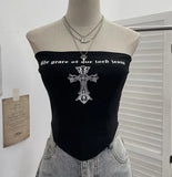 Girl Cross Letter Print Chest Vest Short-Term Umbilical Repair Body Elastic Sleeveless Top
