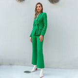 Women's Suit Elegant Solid Green Two Piece Set Blazer Trouser Sets Office Lady Chic Tops Outfits Fashion Blazers Suits