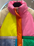 Denim Spliced Down Jacket Women Large Pockets Winter Coat Zipper Patchwork Puffer Jacket High Quality Windproof