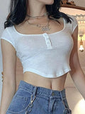 Irregular Buttoned Rib Crop Top- Outfit