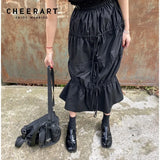 Desinger High Waisted Skirts Womens 2021 Fall Fashion Drawstring Ruched Long Midi Goth Skirt With Leather Belt
