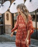 Queens Women Floral Print Batwing Sleeve Beach Bohemian Mini Dress Ladies O-neck Summer Boho