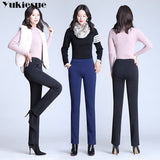 Women Winter fleece Warm Pants Velvet Thick Trousers High Waist Elastic Long Stretch Straight Casual Pants clothes