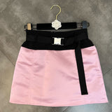 2022 Summer New Arrival High Waist Metal Buckle Pink Short Slim Bodycon Skirt Women
