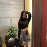 Preppy Pleated Mini Skirts Korean High Waist A Line Skirts Student Summer College Sweet Button Slim Casual All Match