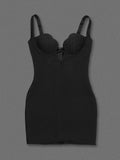 Black Irregular Deep V Neck Mini Bandage Dress- Outfit
