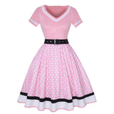 Patchwork Women Summer Dresses Robe Vintage 1950s Pin Up Swing Party Work Wear Rockabilly Dress Polka Dot Printed
