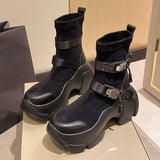 buckle muffin thick-soled ankle boots 2022 autumn and winter new elastic increased Martin boots socks
