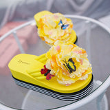 Women Sandals Flowers Slippers Summer Flip Flops Footwear Wedge High Heel Beach Thick Bottom Platform Slides