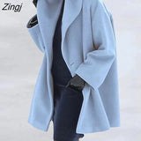 Winter Warm Long Cardigan Jacket Women Long Sleeve Black Solid Hooded Wool Casual Long Coat Oversized Outwear
