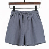 Women Summer Casual Solid Cotton Linen Loose Shorts Korean Harajuku Elastic Waist Wide Leg Short Pants Summer Basic Chic