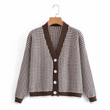 autumn and winter new cardigan fashion retro long-sleeved V-neck single-breasted color matching knitted sweater