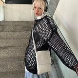 2022 Hollow Out Long Sleeve T Shirts Oversized O Neck Y2K Summer See Through Black 90s Vintage Beach Sexy Tops