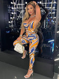 Aesthetic Print Sling Jumpsuit Women Sleeveless Spaghetti Strap Skinny Elastic Attirewear Overalls Female
