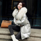 New Glossy Women's Winter Down Jacket Natural Wool Fur Collar Female Loose Short Coat 90% White Duck Thick Down Warm