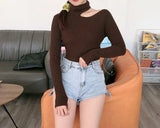 Knitted Women high neck Sweater Sexy Off Shoulder Pullovers Turtleneck Autumn Winter Basic Women Sweaters Slim Fit