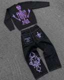 Jeans Women Hip Hop Retro Skull Embroidery Washed Baggy Jeans Harajuku New Straight Casual Loose Wide Leg Pants