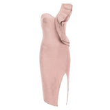 New Summer Elegant Bandages Dress Women Sexy Ruffles One Shoulder Clothes Club Party
