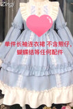 Sleeve Lolita Style Kawaii Sweet Dresses Japanese Elastic Waist Peter Pan Collar Y2k Vestidos Lace Patchwork Women Bear