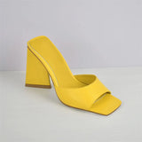 Onlymaker Women Square Toe PVC Slip on Clear High Heels Transparent Summer Concise Casual Party Dress